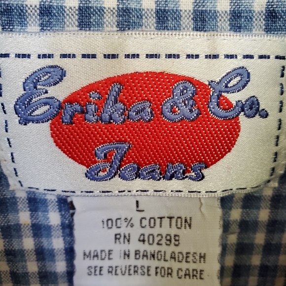 VINTAGE Denim Checkered Button Down Size L - EUC! - Picture 8 of 8